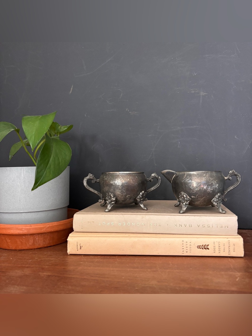 Vintage Silver Creamer and Sugar Bowl Set